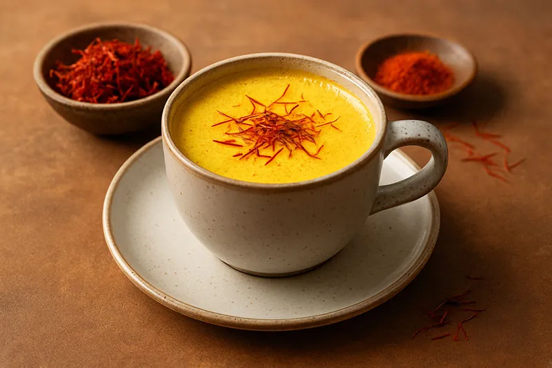 Saffron Coffee in a cup with saffron threads